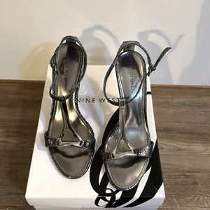 Pewter and Metal Nine West Heels Size 7.5